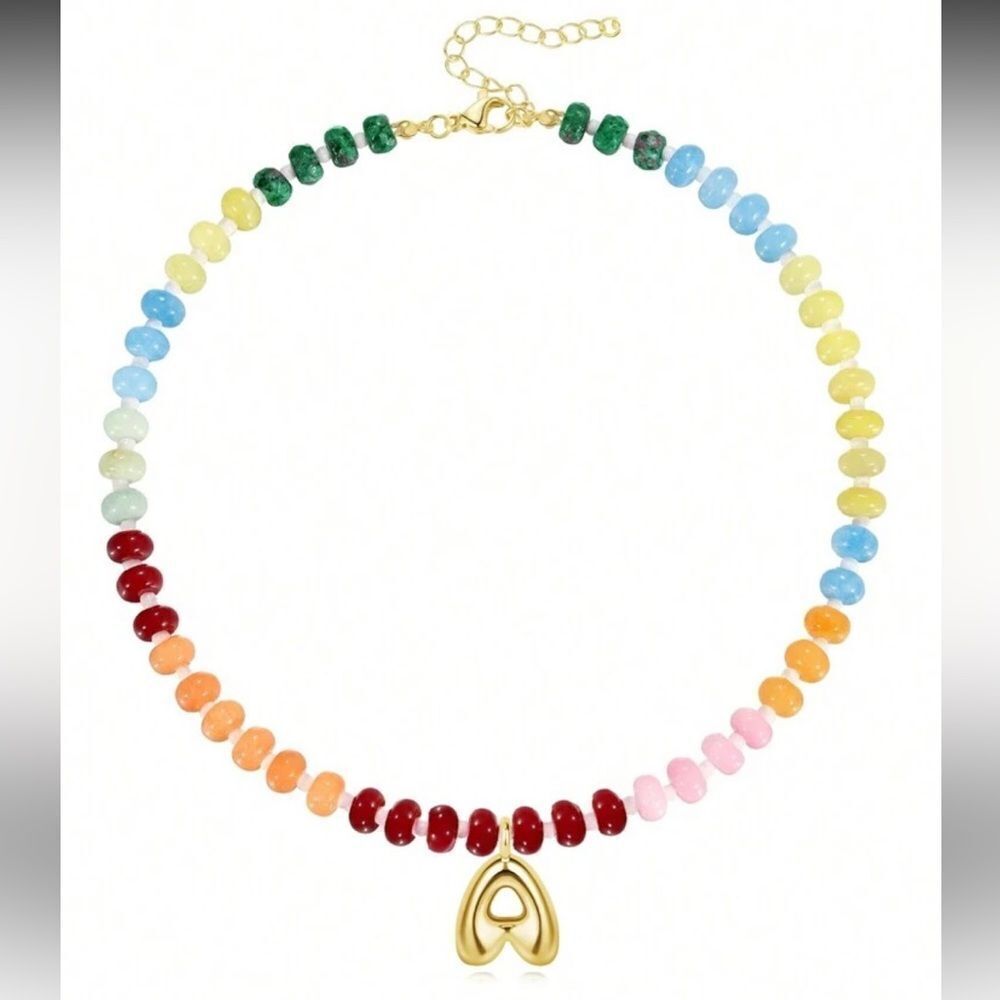Colorful Beaded Necklace letter K A1226 - Picture 5 of 5